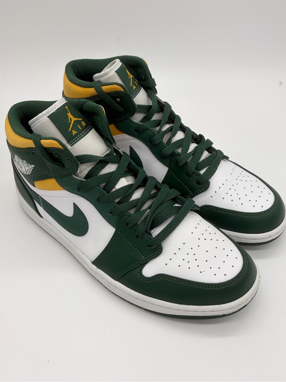 AirJordan 1 Mid Sonics Men’s Athletic Shoes Green White Yellow High-Top Sneakers
